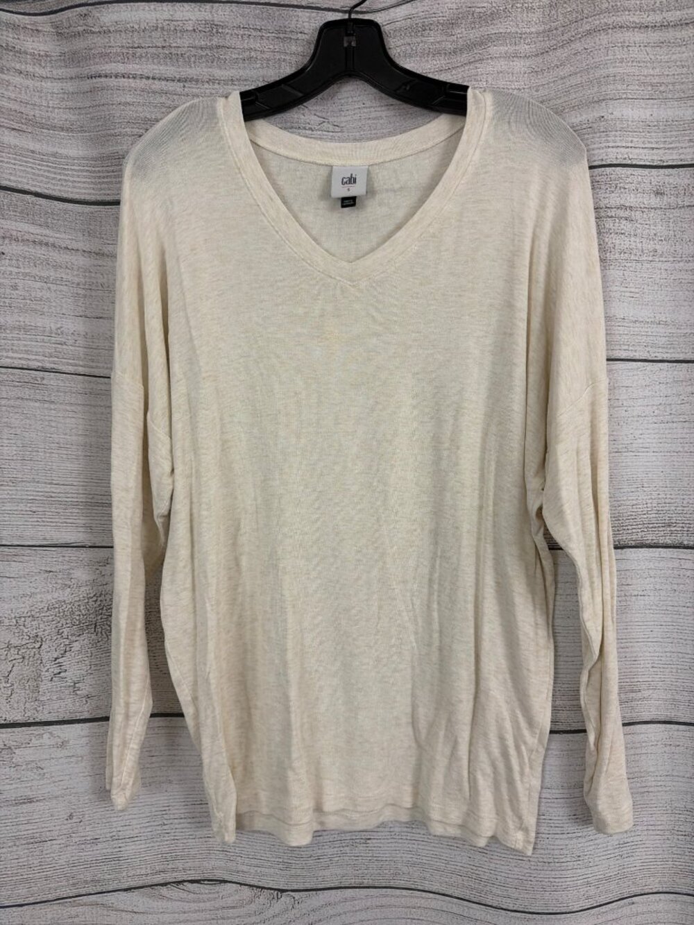 CAbi Long-Sleeve Cream Lightweight Top Size S